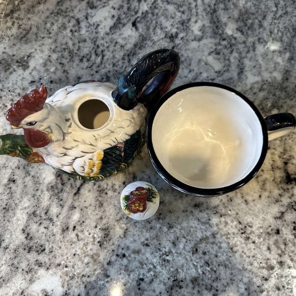 Vintage CBK Ltd. Ceramic Rooster Tea Pot Kitchen Farmhouse 1998 Tile Accent - Picture 5 of 9